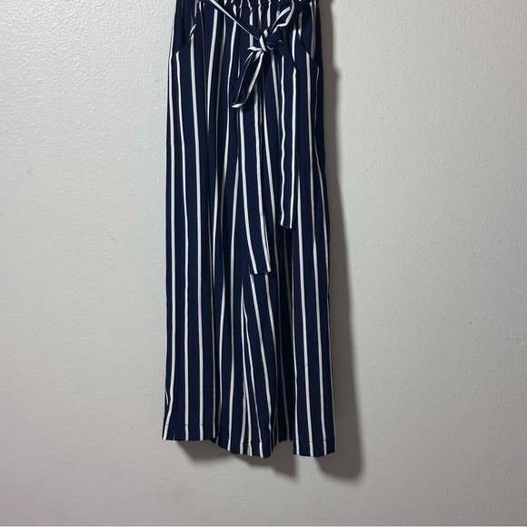 Papaya Women's Blue/white Stripe Jumper Crop Palazzo Strapless Belted Small - Picture 3 of 8